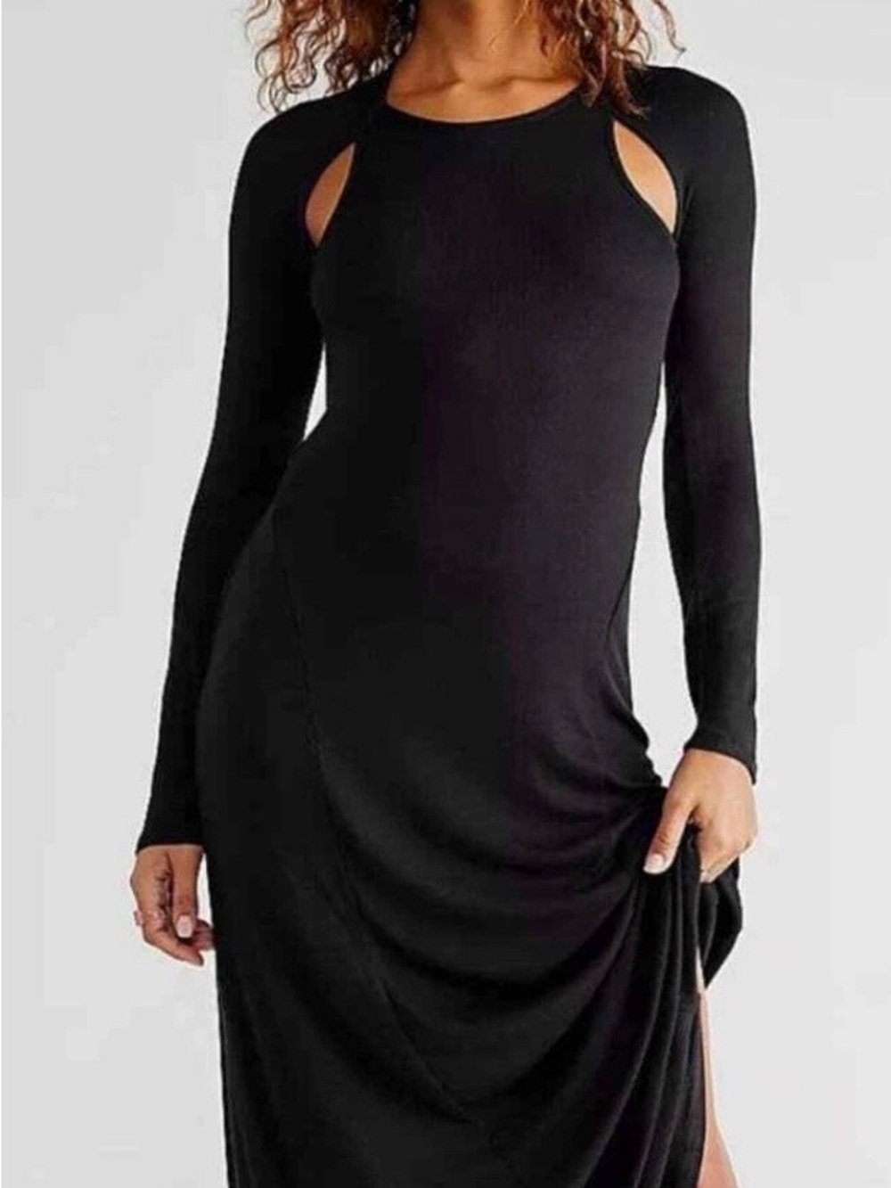 Free People Black Long Sleeve Knit, Sexy & Flattering Cutout Maxi Dress NWT XL